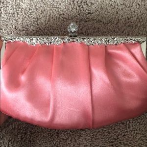 Coral satin clutch